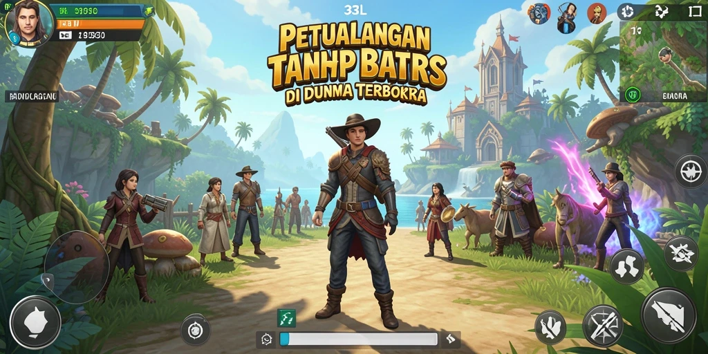 Screenshot gameplay 33L menampilkan petualangan dalam dunia yang luas.