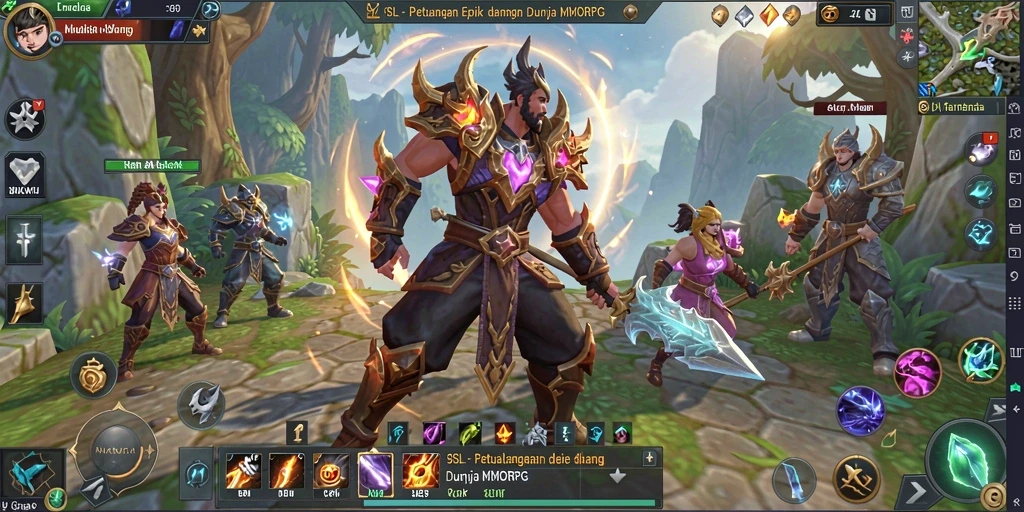 Tampilan aksi seru di dunia MMORPG 9SL yang menakjubkan.
