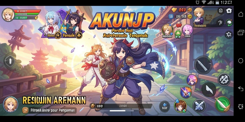 Tampilan gameplay AKUNJP yang penuh aksi dan karakter anime.