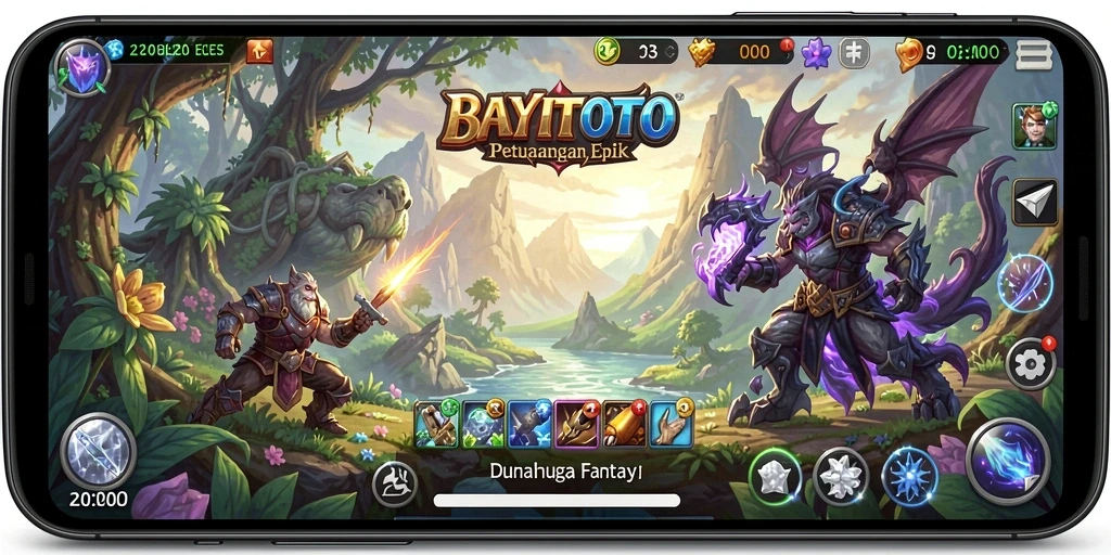 Tangkapan layar dari BAYITOTO menampilkan pertarungan epik di dunia fantasi.
