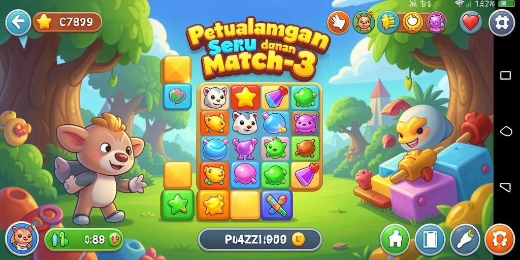 Tangkapan layar utama C789 menampilkan aksi seru dalam permainan Match-3.
