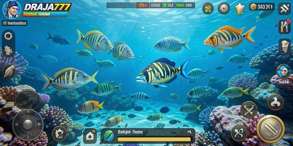 Screenshot DRAJA777 menampilkan gameplay Tembak Ikan yang menarik.