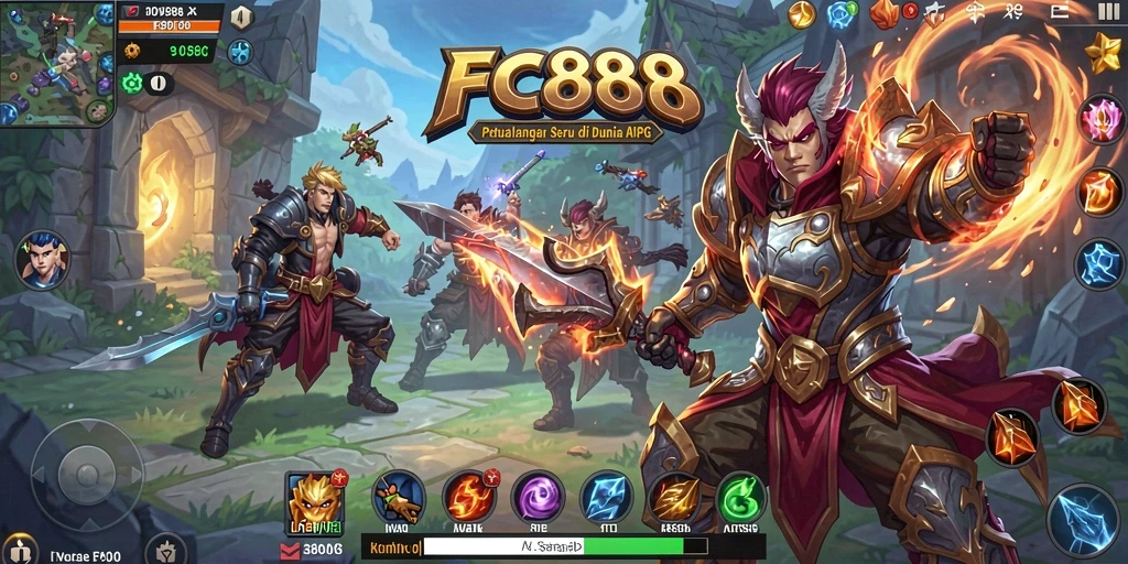 Screenshot gameplay FC888 menampilkan pertarungan epik dan karakter yang kuat.