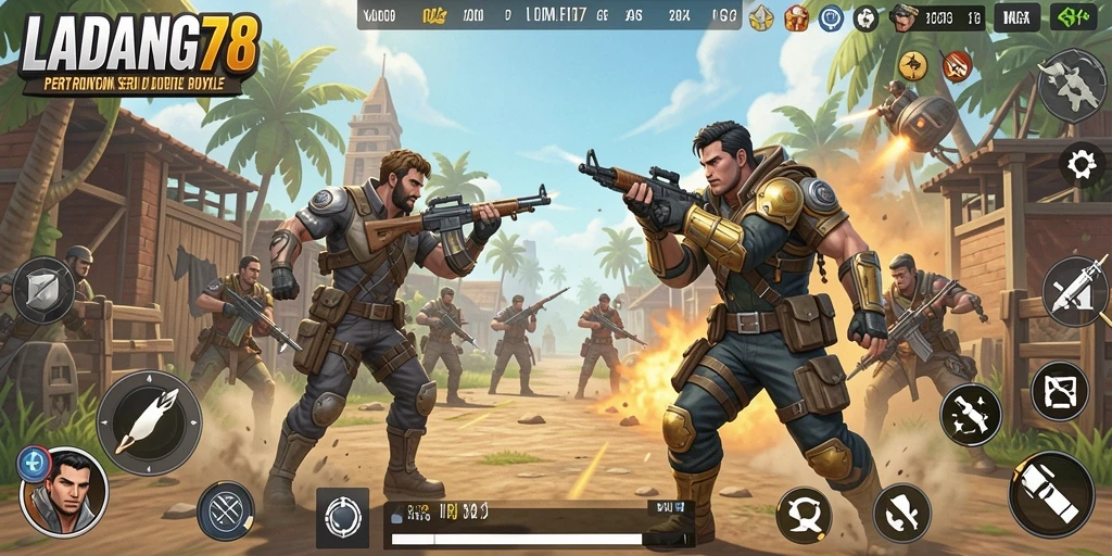 Tangkapan layar utama LADANG78 menampilkan serunya pertarungan Battle Royale.