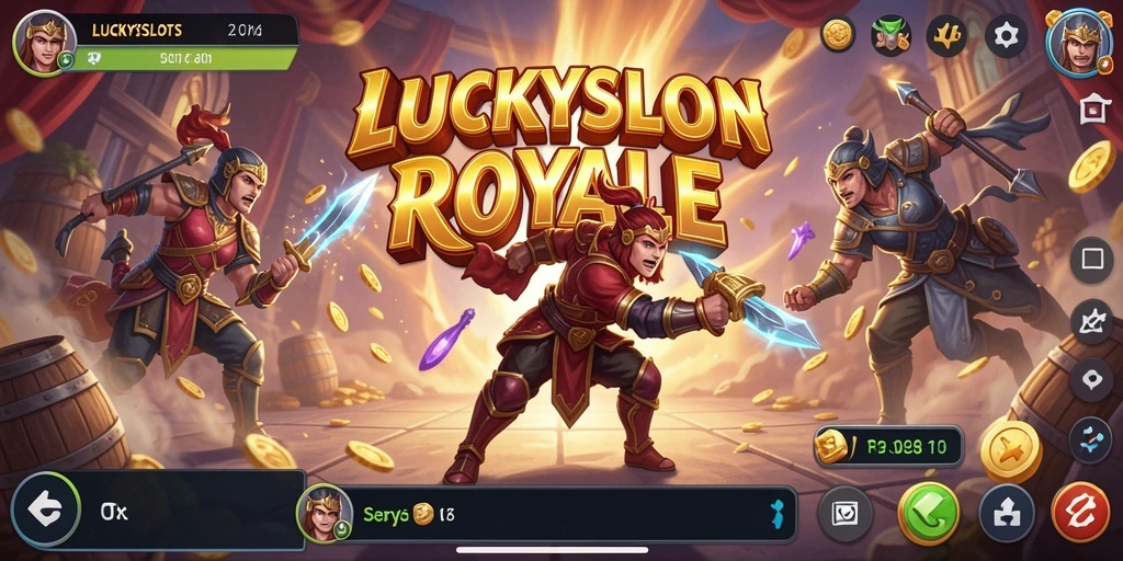 Tampilan gameplay LUCKYSLOTS dengan pertarungan intens di arena Battle Royale.