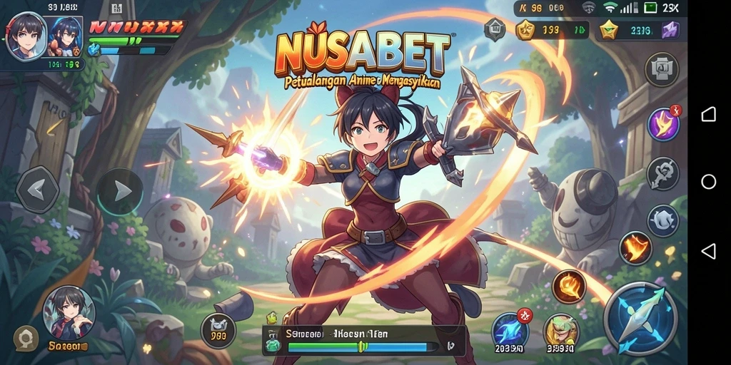 Screenshot gameplay NUSABET dengan karakter anime yang menarik.