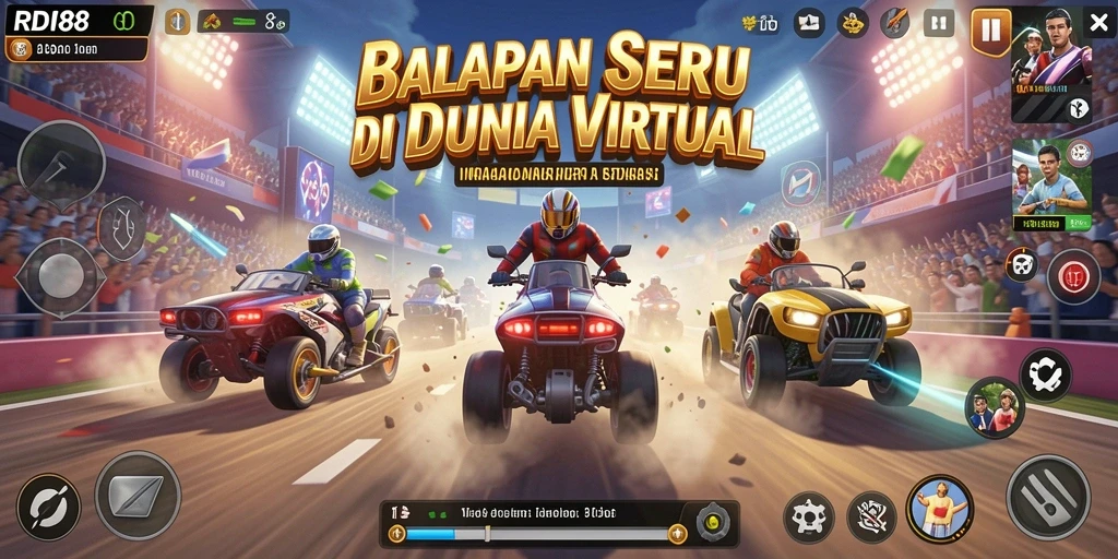 Screenshot utama RDI88 menampilkan aksi balapan yang seru dan mendebarkan.