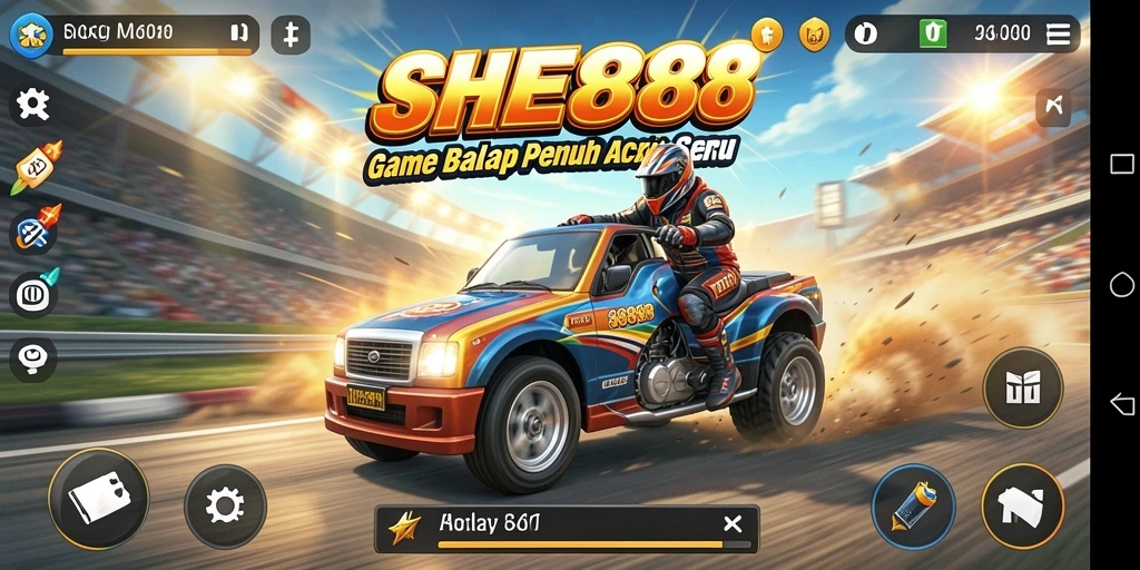 Tangkapan layar gameplay <strong>SHE888</strong> menampilkan aksi balapan yang intens dan grafis yang mengagumkan.