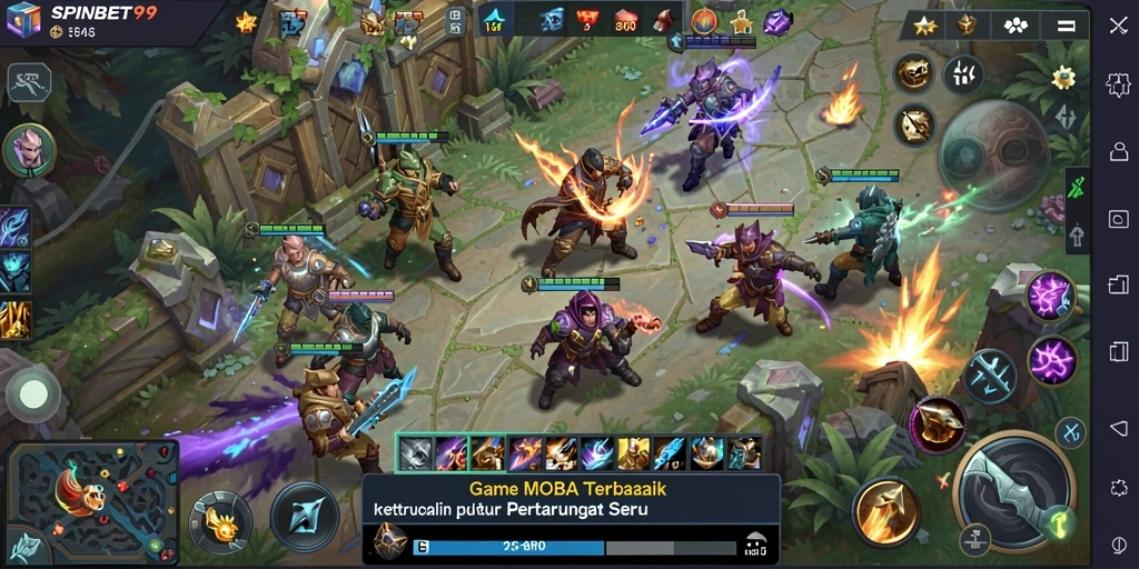 Tangkapan layar utama SPINBET99 menampilkan aksi gameplay MOBA yang intens.