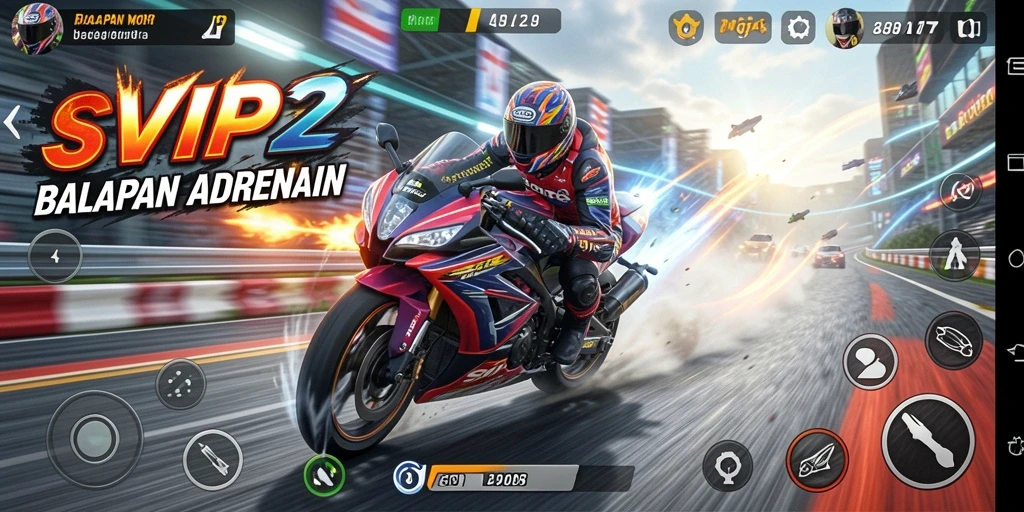 Tampilan gameplay mengesankan di <strong>SVIP2</strong> saat balapan motor.